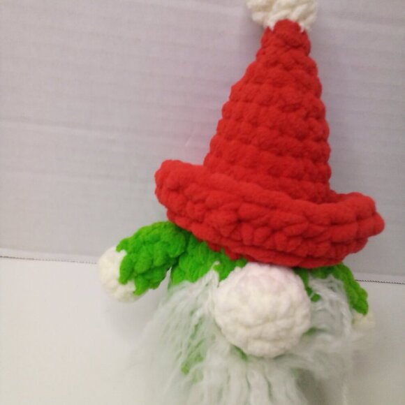 Crochet Gnome Elf Christmas Red Green 8" Handmade - Picture 5 of 14